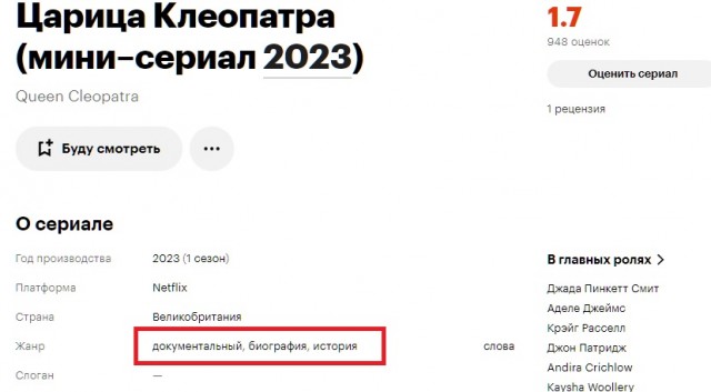 На Netflix подали в суд из-за цвета кожи главной героини в сериале «Царица Клеопатра»