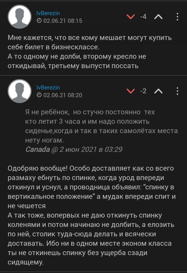 Женщина в самолёте накричала на родителей ребёнка, который бил по спинке кресла