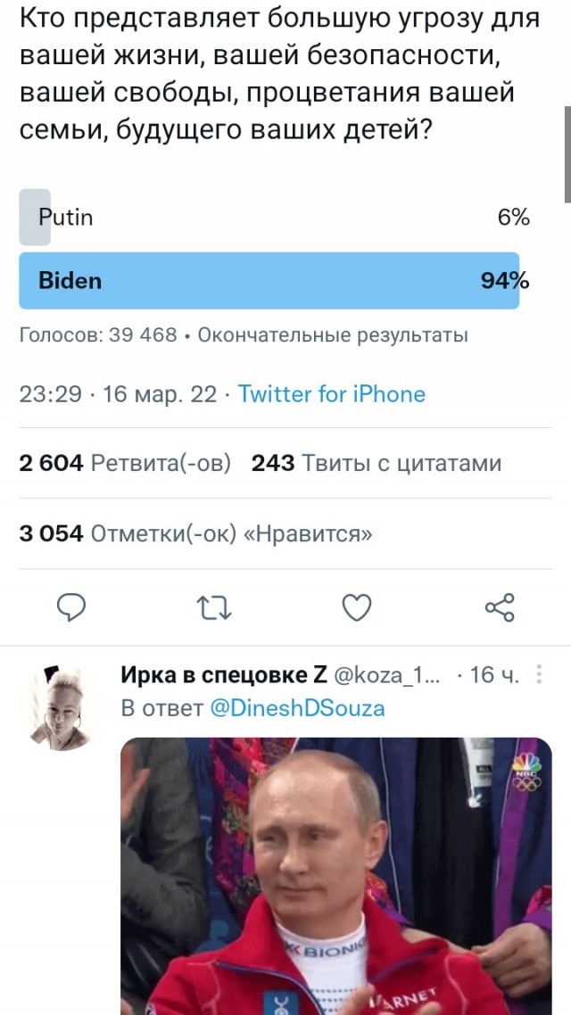 Американец выложил опрос в своём твиттере