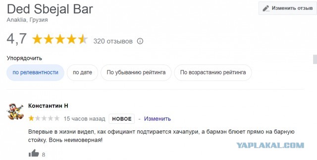 Россияне атакуют Dedaena Bar в Грузии из-за анкет на вход. Роняют рейтинг в Google, виня в русофобии