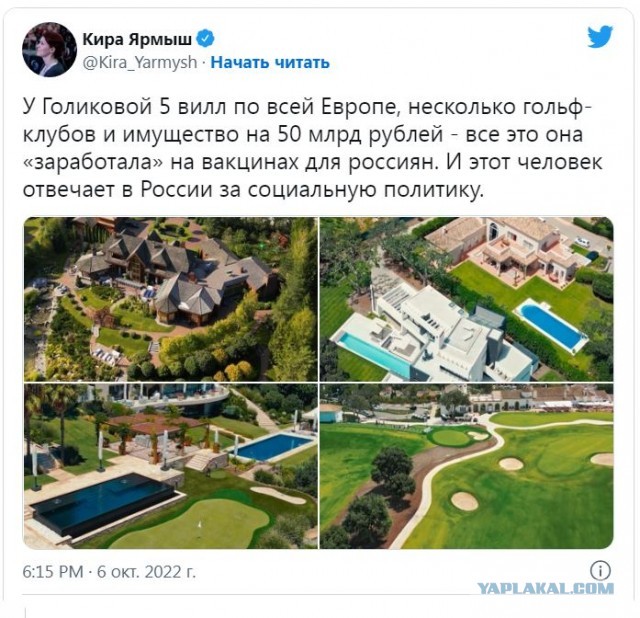 Семье Голиковой принадлежат 5 вилл в Европе, несколько гольф-клубов и другие активы на 50 млрд рублей