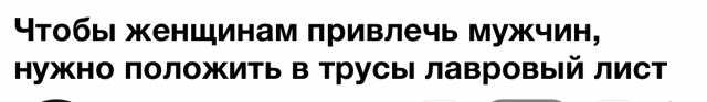 Чтобы женщинам привлечь мужчин, нужно положить в трусы лавровый лист
