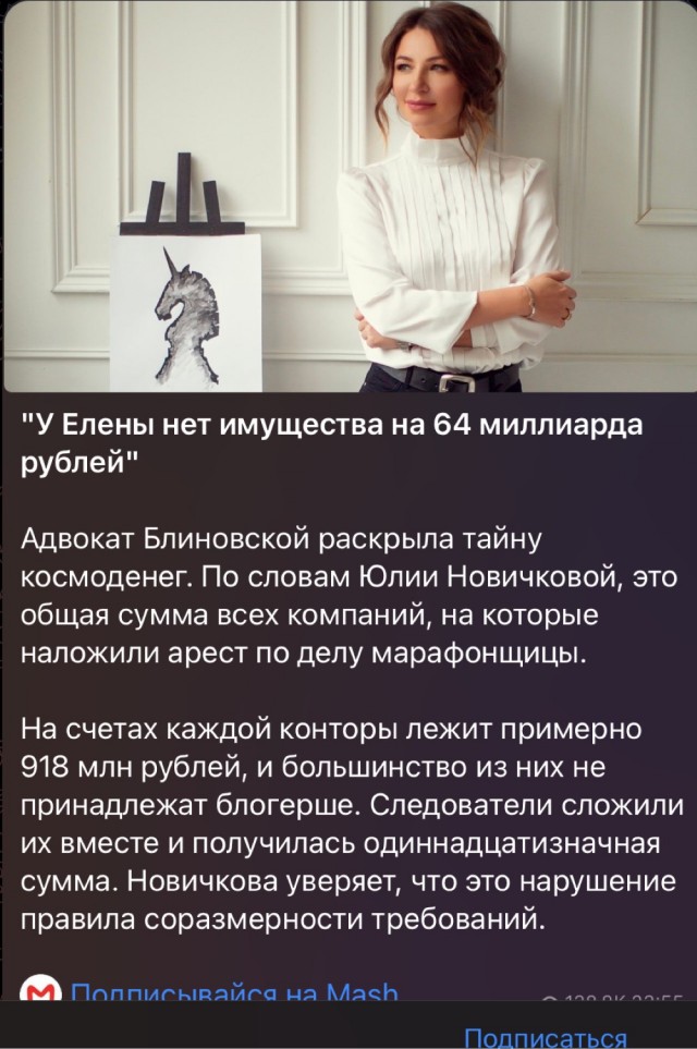 У Елены Блиновской арестовано имущество на 64 миллиарда