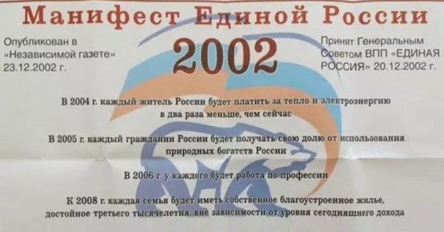 Обещания Единой России за 20 лет