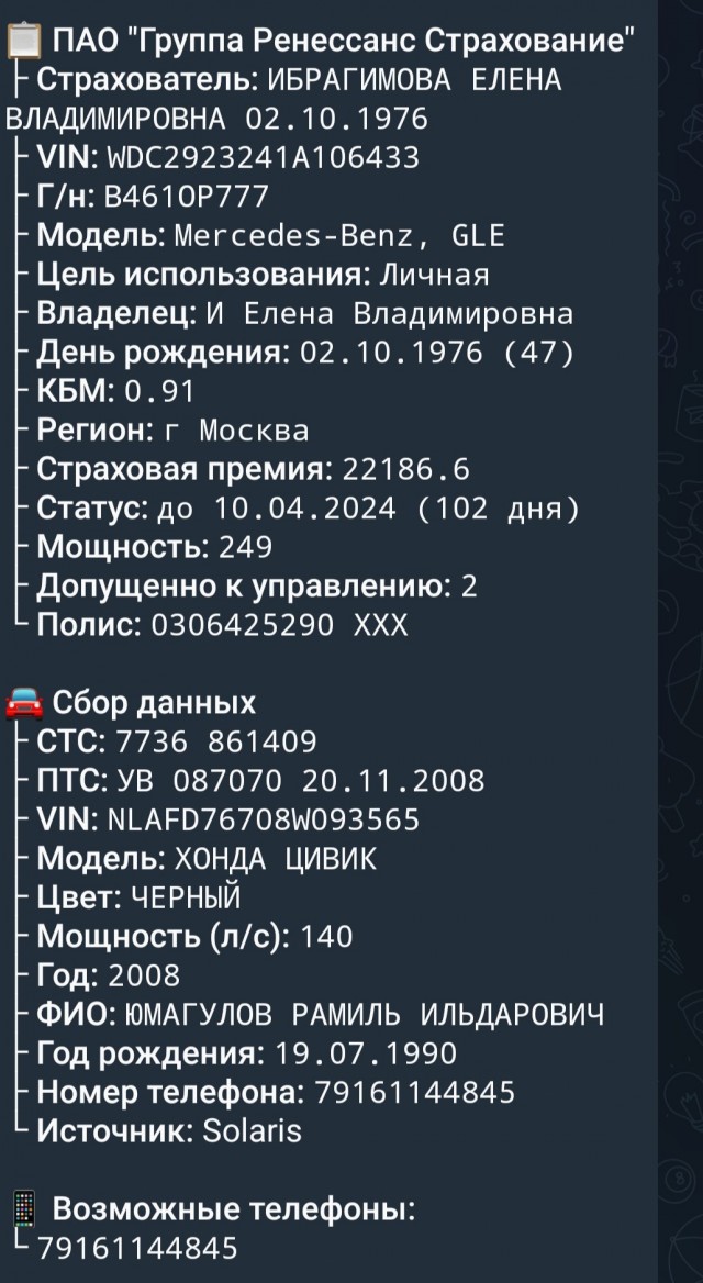Вот номер машины, вот "люди".
