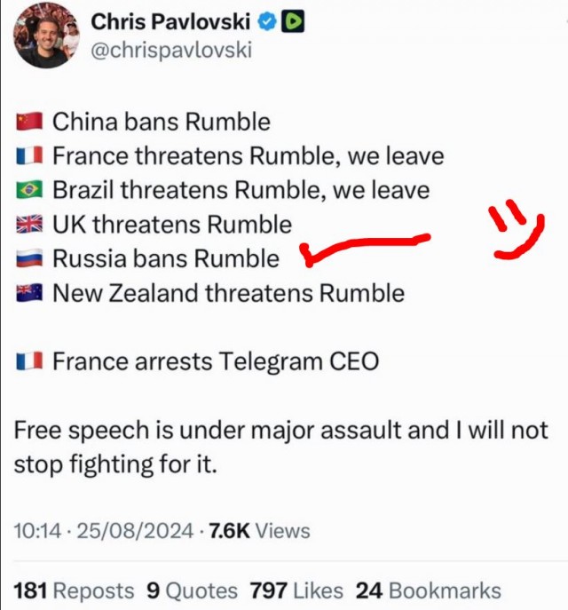 Основатель видеохостинга Rumble Крис Павловски покинул Европейский союз на фоне ареста создателя VK и «Телеграма» Павла Дурова