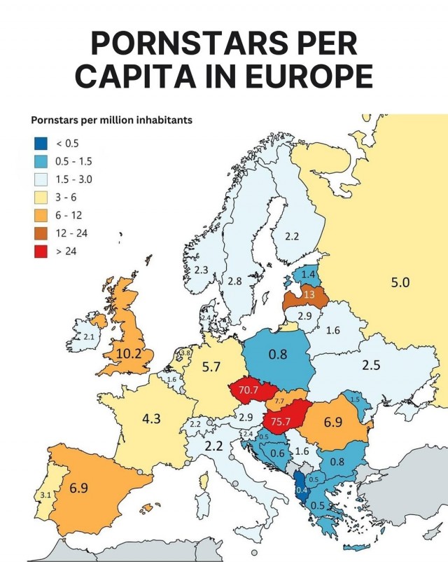 Сколько снимается в порно девушек по странам ?