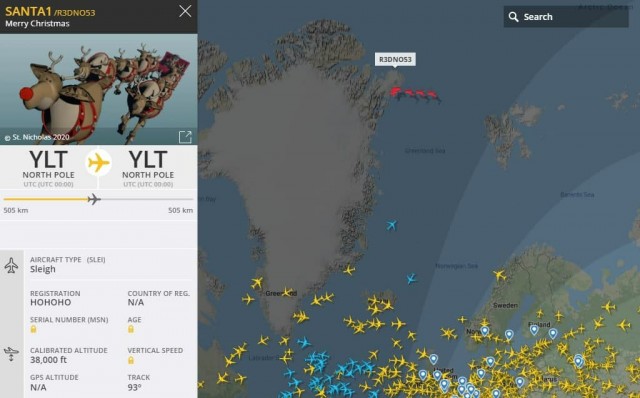 Flightradar заметил в небе над Арктикой оленью упряжку