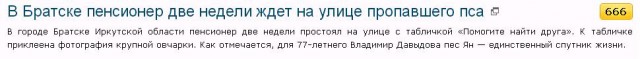 В Братске пенсионер две недели ждет на улице пропавшего пса
