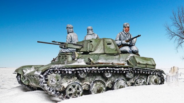 Зимняя диорама с танком т-60 и танковым десантом