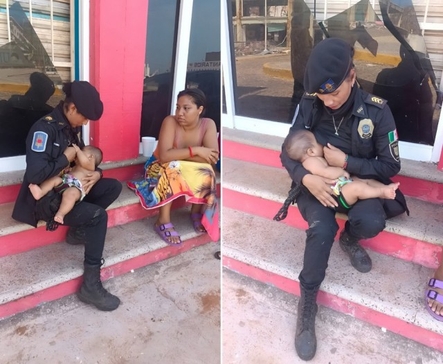 Полицейская из Мехико покормила грудью малыша, который 2 дня не ел после урагана "Отис"
