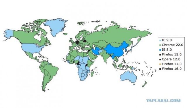 Рейтинг браузеров по странам за сентябрь.