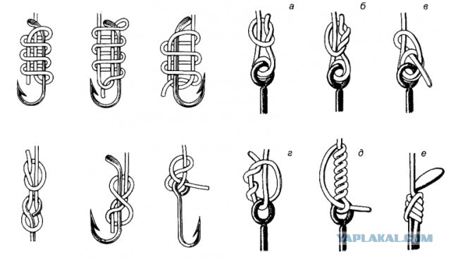 Способ как привязать рыболовный крючок