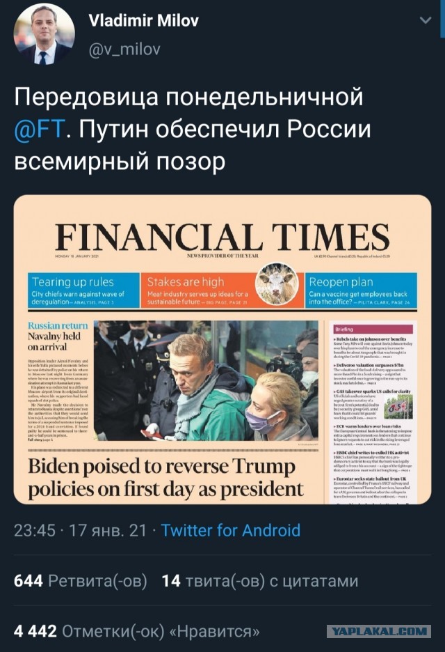 Зарубежные СМИ о задержании Навального в Шереметьево: «Кремль устроил театр»