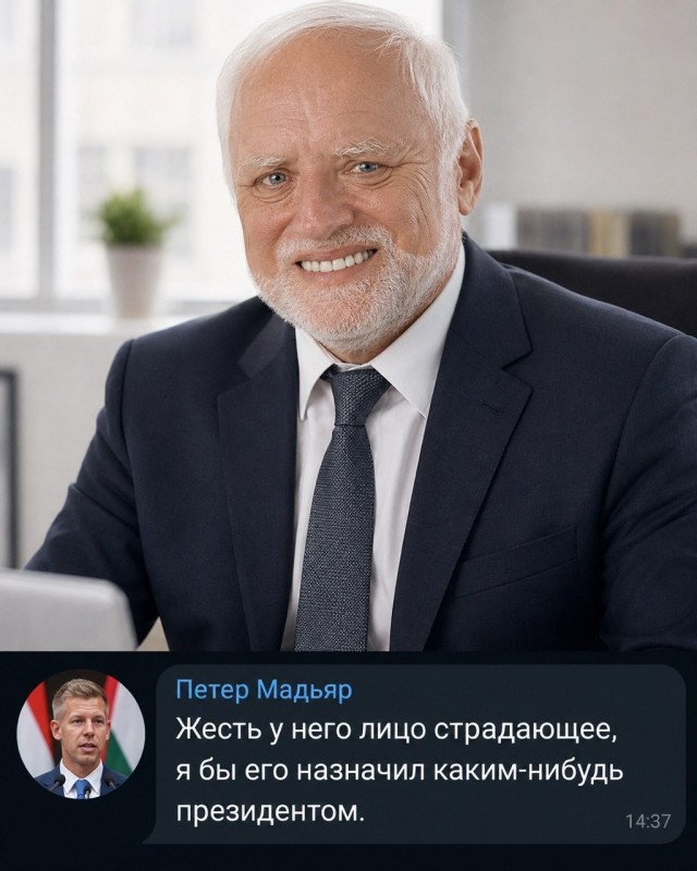 Герой мема "Гарольд, скрывающий боль" стал народным кандидатом на пост президента Венгрии.