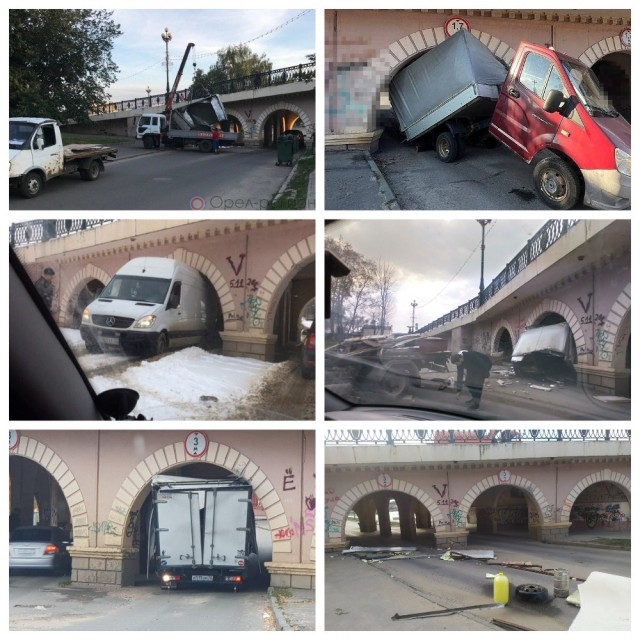 В Питере водитель бетономешалки попытался проехать через арку, но не учел одну маленькую деталь