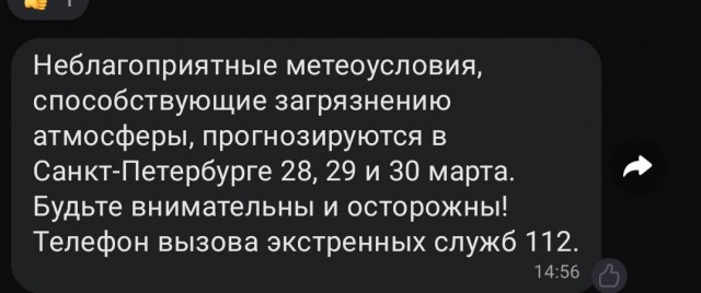 МЧС предупреждает о возможном загрязнении воздуха в Петербурге