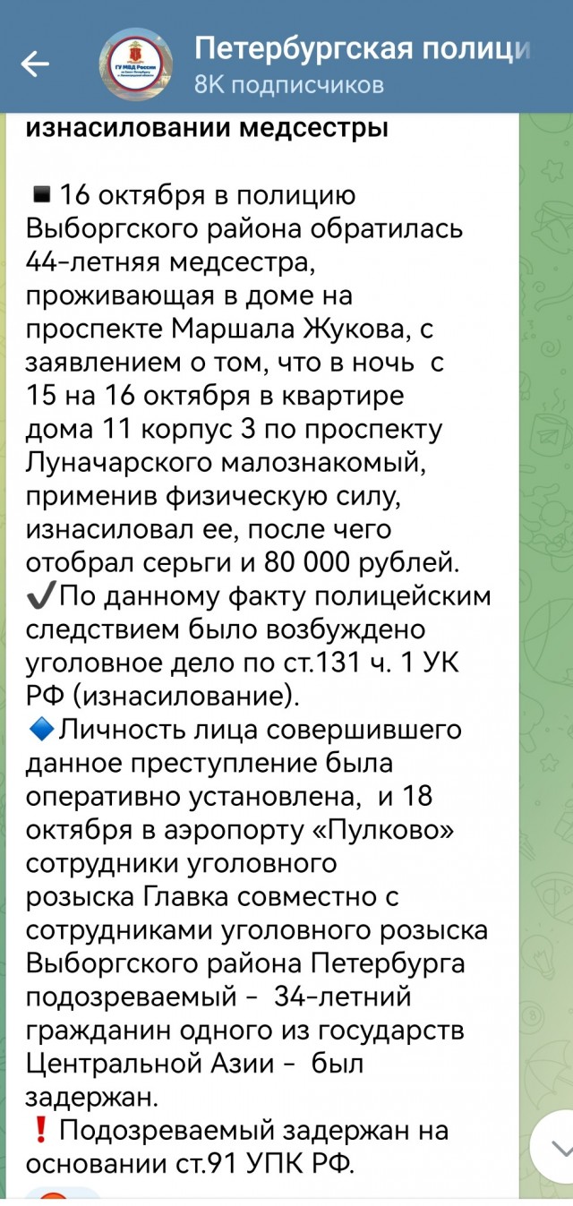 Подозреваемого в изнасиловании медсестры в Петербурге догнали в Пулково.