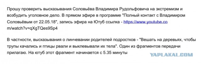 Владимир Соловьёв призывает к линчеванию. Это другое?