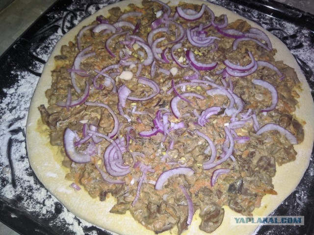 Лепешка, с грибами и сыром.
