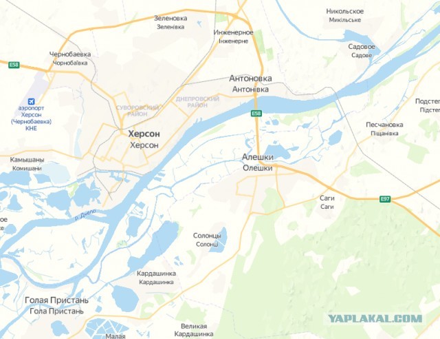 Спутниковые фотографии последствий затопления населенных пунктов в Херсонской области