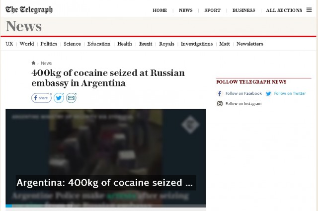 СМИ: Наркотики из Аргентины в Россию везли на правительственном самолёте