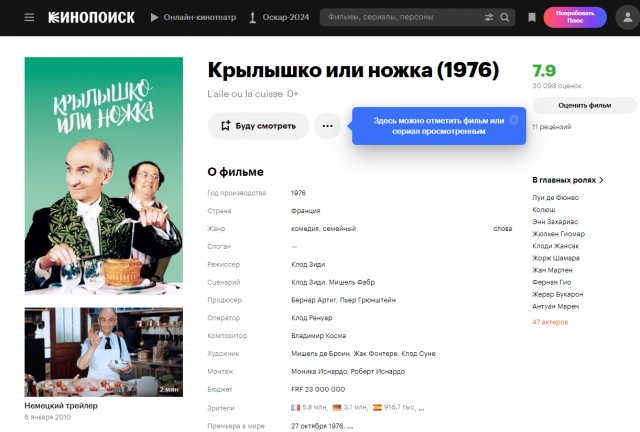 Рейтинг самых любимых советским зрителем французских фильмов в 80-е