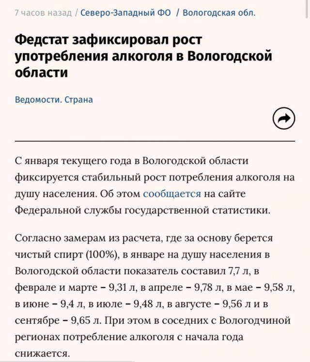 «Сухой закон» в Вологодской области принёс результаты: в регионе стали пить больше