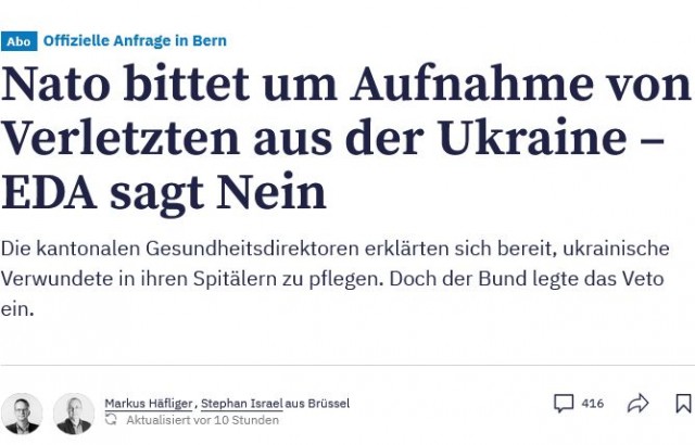 Швейцария отказалась лечить раненых солдат ВСУ