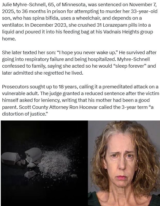 65-летняя жительница Миннесоты пыталась убить своего взрослого сына-инвалида