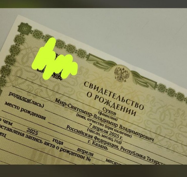 Родители из Челнов дали ребенку имя Мир-Святомир-Владимир в честь Путина