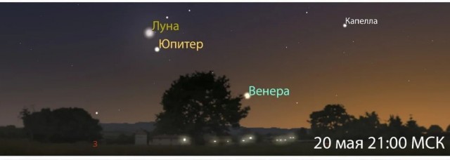 Луну, Юпитер и Венеру сразу рядом на небе покажут москвичам после заката в ближайшие три ночи