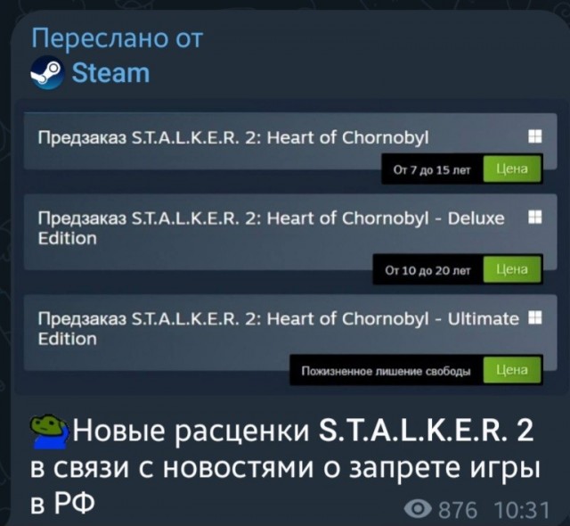 Покупка игры S.T.A.L.K.E.R. 2 в России может повлечь тюремный срок?