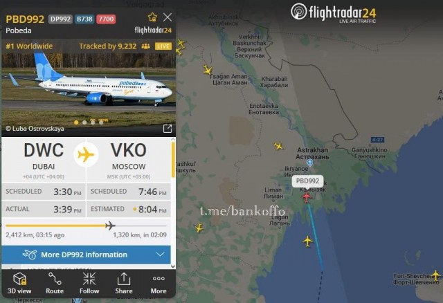 Самолёт авиакомпании Победа подал сигнал бедствия над Каспийским морем