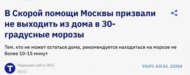 Врачи призывают москвичей не выходить на улицу в эти выходные. Грядут 30-градусные морозы.