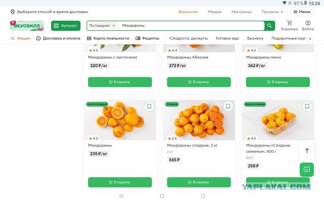 Цена мандаринов в Обнинске