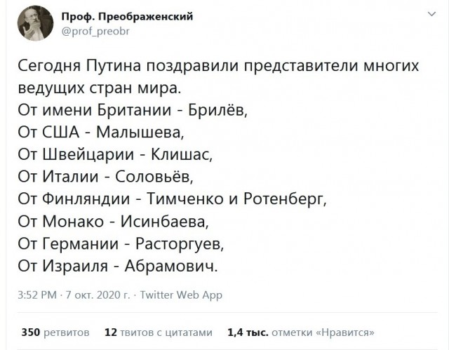 Уважаемому Владимиру Владимировичу сегодня 68!