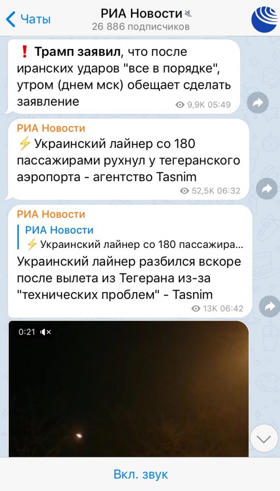 Украинский самолет был сбит двумя иранскими ракетами российского производства