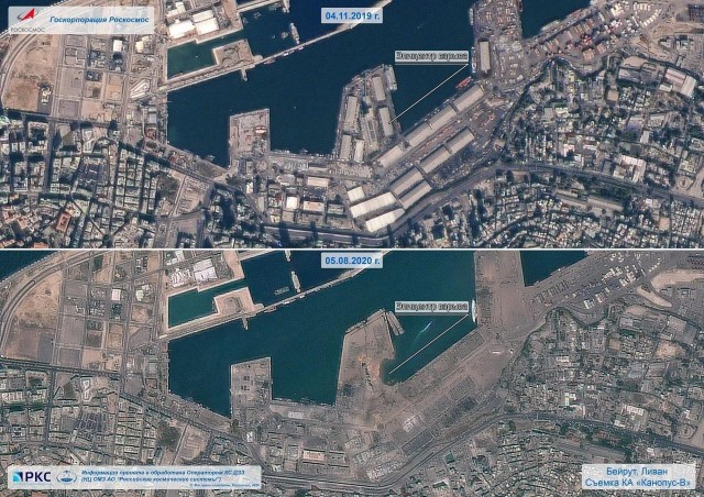 Снимки Бейрута со спутника Роскосмоса - до и после взрыва