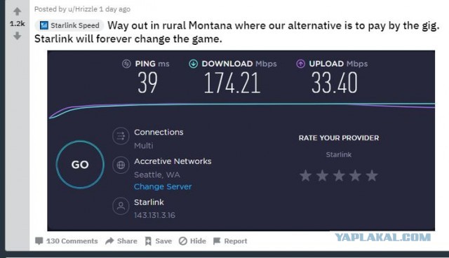 Американцы начинают делиться впечатлениями от использования Starlink