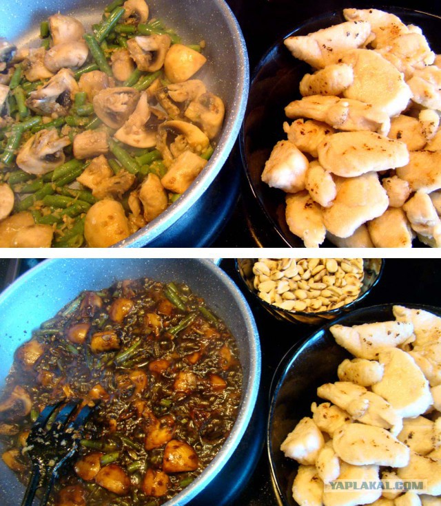 Курица с грибами и арахисом