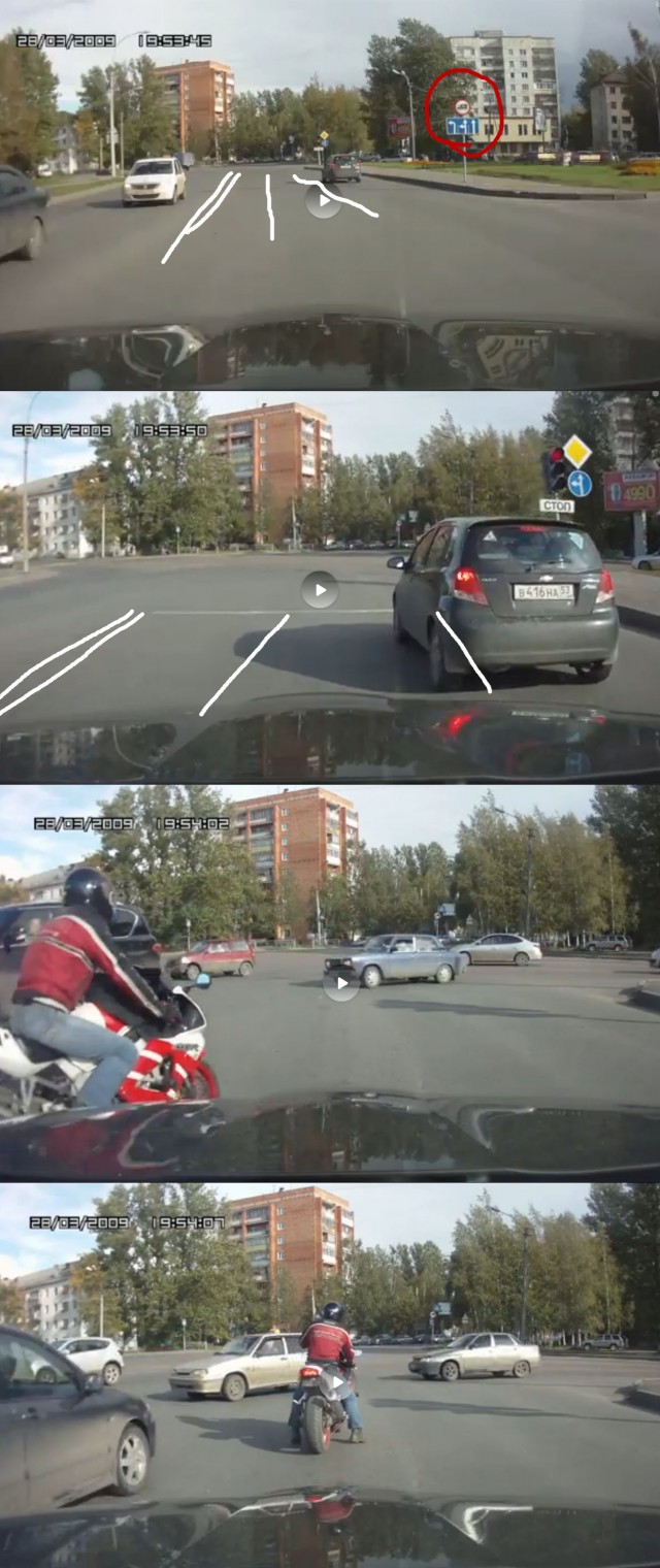 Мотоциклист, водитель и зрители