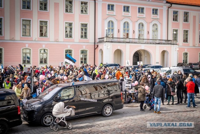 В Таллине народ выходит на улицы протестовать против поправок к закону.