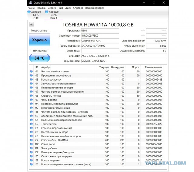 HDD 10TB toshiba hdwr11a Москва б\у 1 час