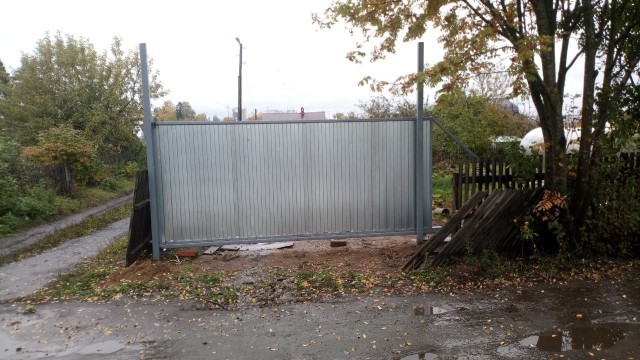 Откатные ворота, навес-гараж