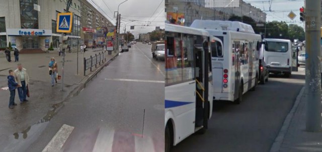 В центре Казани BMW снес десятки метров ограждений и столбы, машина полностью разбита