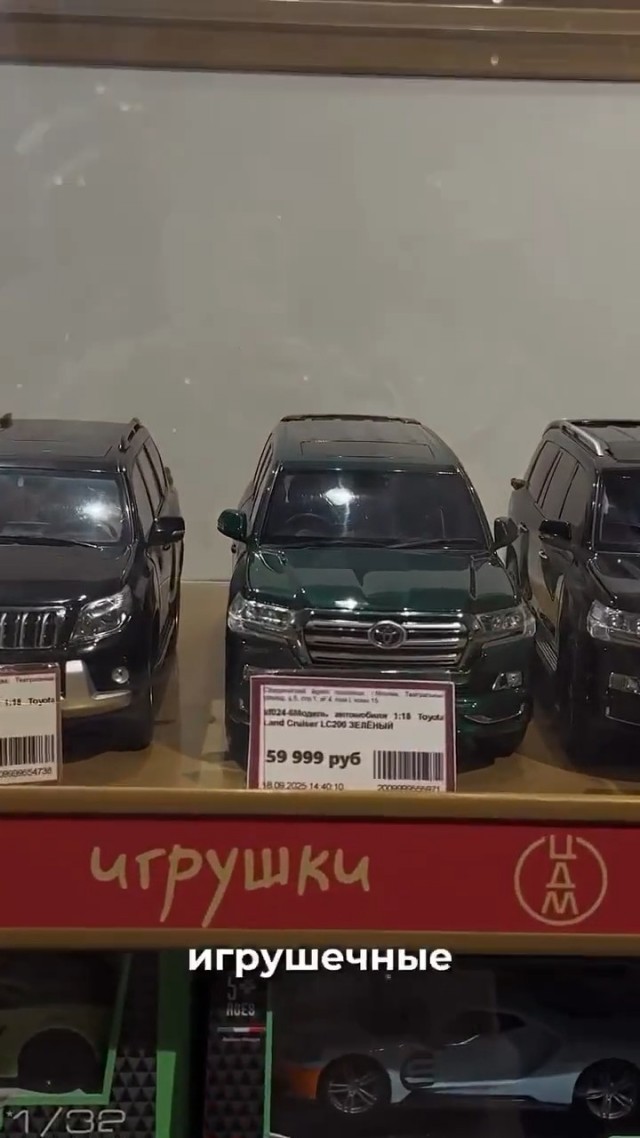 Всё нормально, просто девушка увидела ценники в 40-60 тысяч рублей на игрушечные машинки