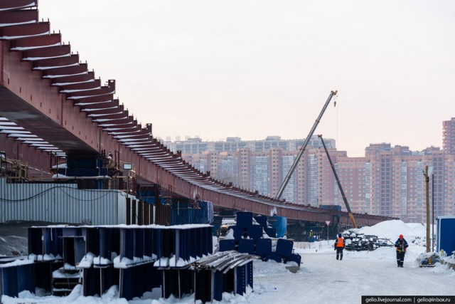 Строительство четвёртого моста через Обь в Новосибирске. Декабрь 2020