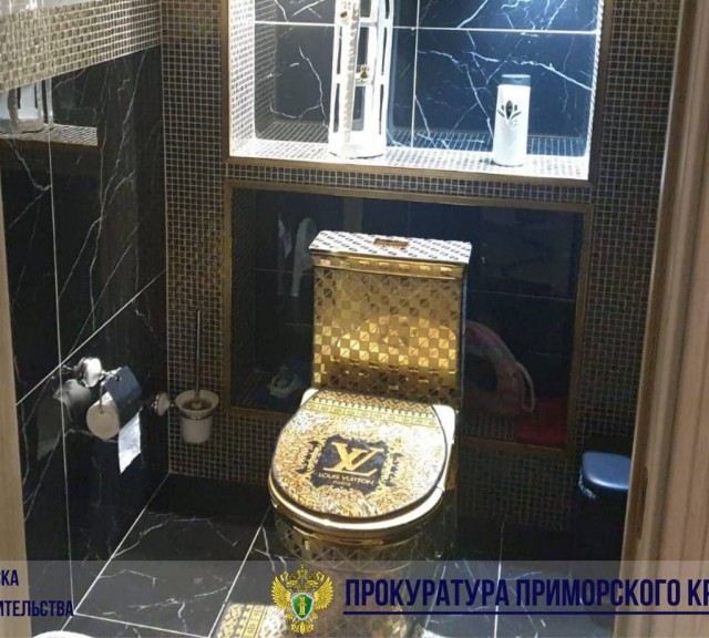 Настоящий золотой унитаз Louis Vuitton нашли у подрядчика, который чинил дорогу в Приморье
