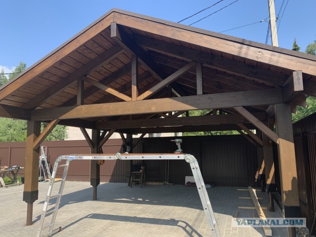Навес для авто из бруса своими руками